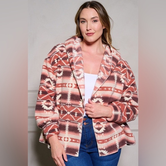 New In Womens AZTEC TRIBAL PRINT HOODED OVERSIZE FLEECE Cardigan | NEW/NWT!! - Picture 3 of 5